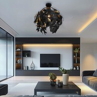 Deckenleuchte Esszimmerleuchte Deckenlampe Schwarz Blattdesign Gold Flurleuchte