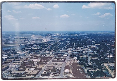 1960 Aerial View City Skyline Unknown Plane Landing River 35mm Slide Sb12