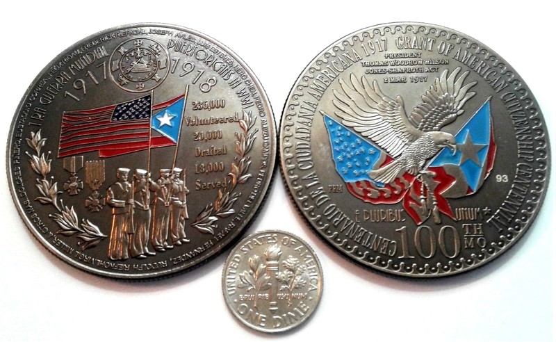 JONES ACT PUERTO RICO CIUDADANIA AMERICAN Guerra Mundial WWI Coin medalla token
