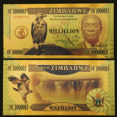Zimbabwe 1 Millillion Gold Foil Banknote African Eagle Great Gift