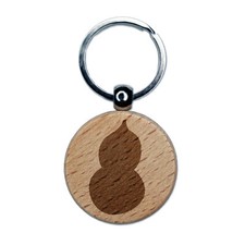 Gourd Squash Solid Fall Thanksgiving Engraved Wood Round Keychain Tag Charm