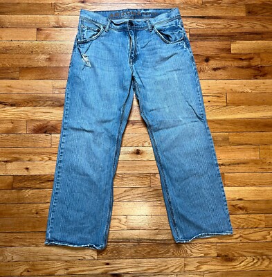 Vintage Men's Arizona Loose Straight Jeans Distressed 34x30 Light Wash  Blue