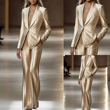 Satin Women's Suits Slim Fashion Evening Party Jacket 2Pcs Prom Ladies Outfits