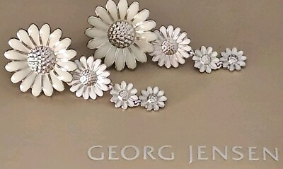 New Georg Jensen X Stine Goya DAISY Earrings Sterling Silver White Cream Enamel