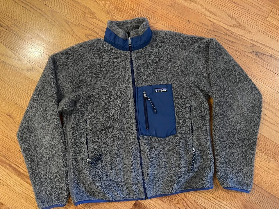VTG Patagonia Men's Retro X Deep Pile Fleece Full Zip Grey/Blue Medium USA Made - Image 3 of 4