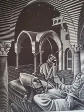 DREAM Enormous Praying Mantis & Bishop Sarcophagus by M C Escher Print