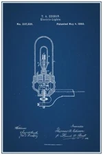 Edison Electric Light Bulb 1880 Official Patent Blueprint Poster 24x36 inch
