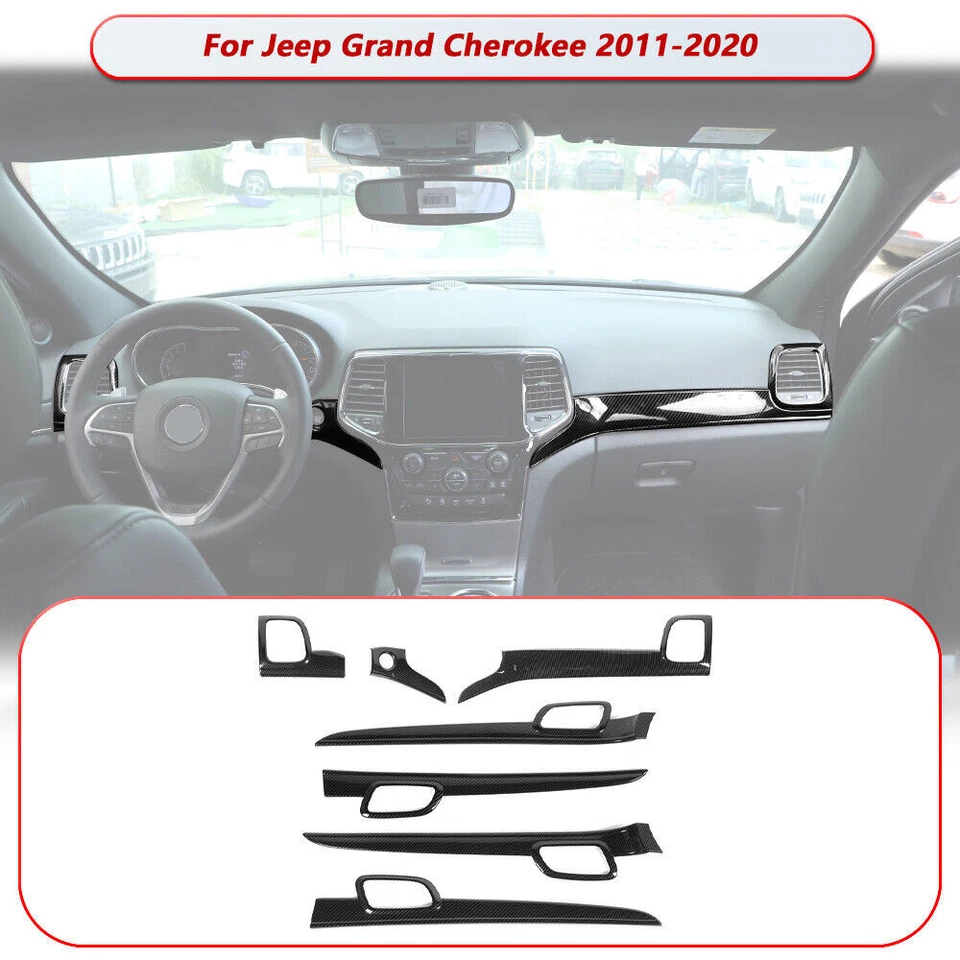 For Jeep Grand Cherokee 11+ Dashboard Panel Door Handle Trim Bezels Carbon Fiber Foto 2 de 4
