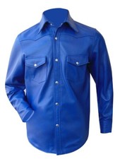 Mens Leather shirt Blue Leather shirt for men Genuine Leather shirt Full Sleeve