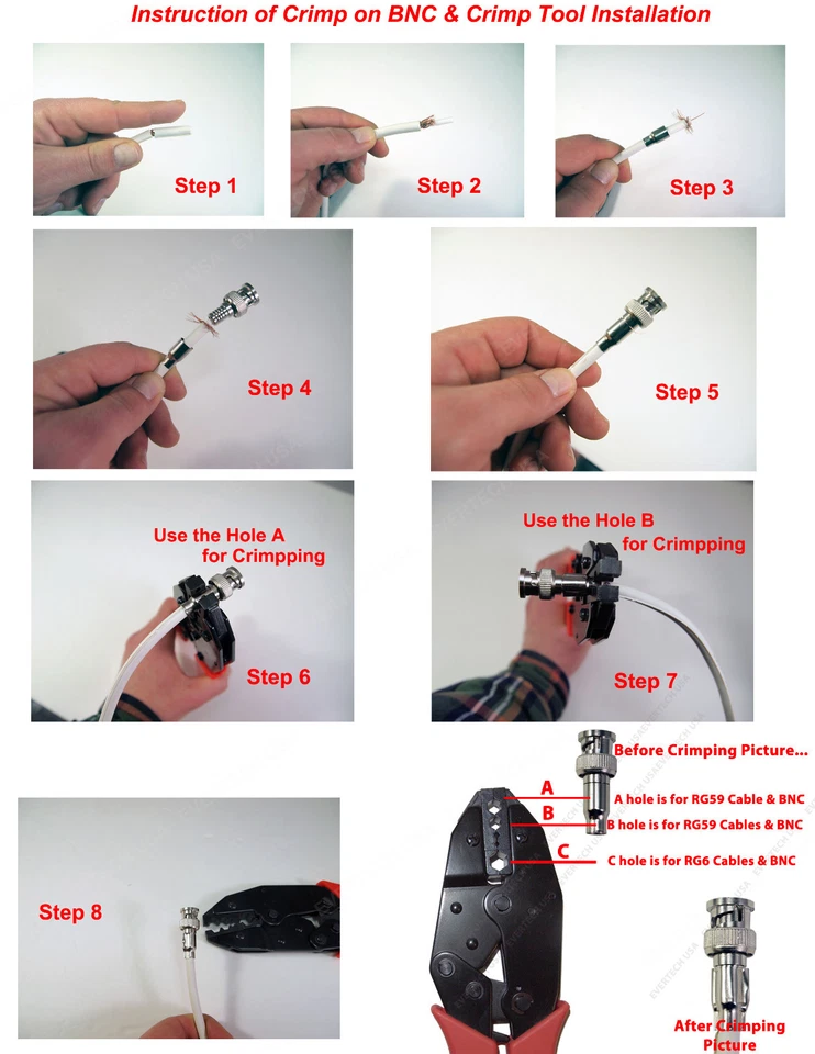 BNC Siamese RG59 Cable Crimping Tool with 70 pcs Male Connector Crimp On Type - Image 2 of 4