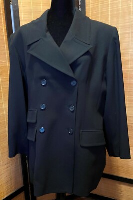 Evan Picone Wool Jacket 14W Black, 100% worsted Wool, Double breasted