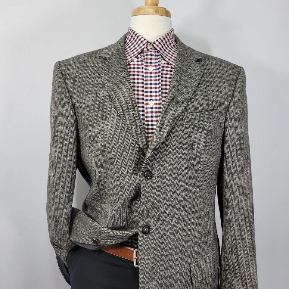 Мужской твидовый спортивный блейзер Merona на трех пуговицах коричневый в елочку шерсть размер 44L - Изображение 2 из 4