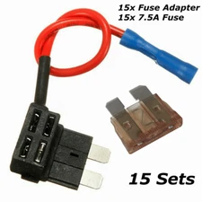 15Sets Add Circuit Piggy Back Tap Standard Blade Fuse Holder 7.5Amp Medium Size