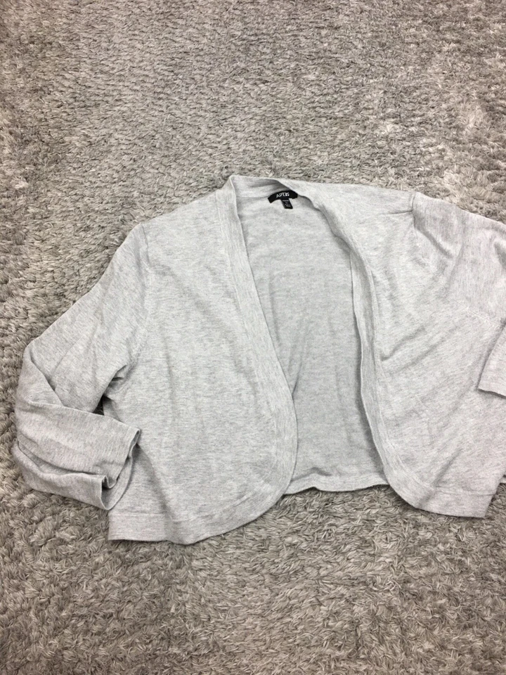 Cárdigan Apt 9 para mujer talla 1X gris corto mujer frente abierto algodón elástico Foto 3 de 4