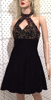 Vintage Gunne Sax von Jessica McClintock Minikleid Party schwarz Velours gold...