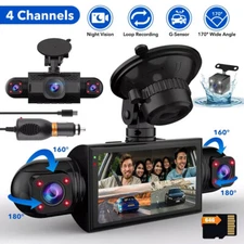 4 Channel Dash Cam 360° Dash Camera HD 1080P 4 Lens Driving Recorder w/64G Card