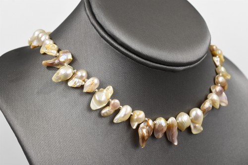 18-1/2" Sterling Silver Necklace with Baroque Freshwater Pearl & Silver Spacers - Picture 5 of 11