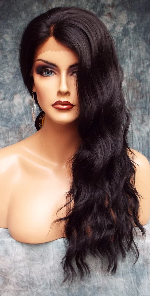 PELUCA DE ENCAJE FRONTAL ATADO A MANO OREJA 2 OREJAS ENCAJE AMIGABLE CON EL CALOR #1B NEGRA SUAVE VENTA EN EE. UU. 454 Foto 3 de 4