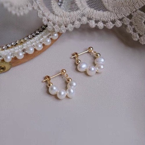 Korean Fashion AAA 4-5mm Pearl Hoop Stud Earrings - 第 3/3 張圖片
