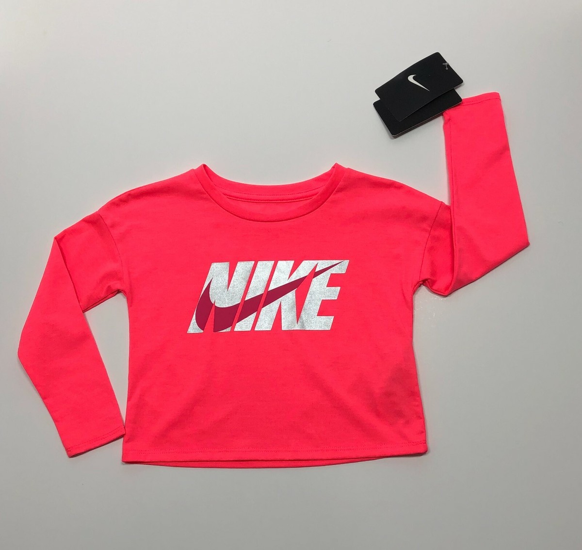 Nike Kids Nike Metallic Logo Long Sleeve Boxy T-Shirt (Toddler/Little Kids)  Pink