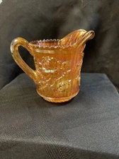 Vtg Imperial Carnival Glass Lustre Rose Creamer Marigold Cream Pitcher Ribbed 5"