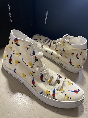 NIB Saint Laurent Men Canvas/Leather Menphis Sneakers Off White