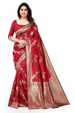 Women Silk Cotton Kanjivaram Soft Floral and Paisley Veil Zari Woven Butta Saree