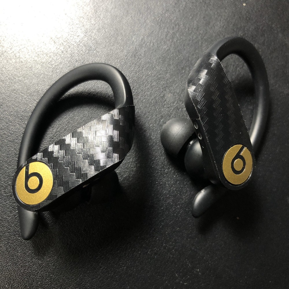 Carbon Fiber+Gold Skin Vinyl 2 Pack for Powerbeats Pro Case Beats By Dre