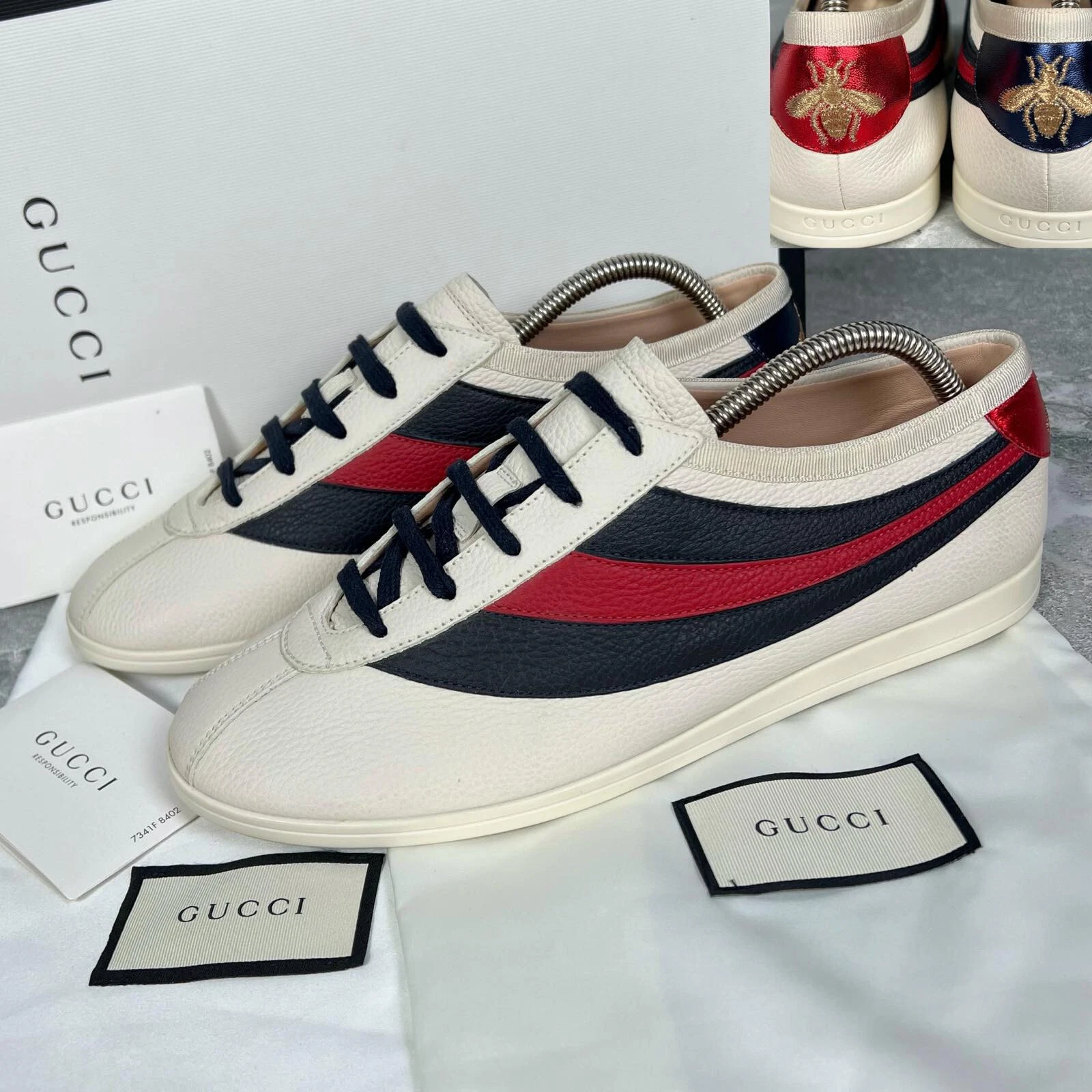 Baskets Gucci Falacer Hébron broderie abeille cuir blanc 7 G 7,5 US