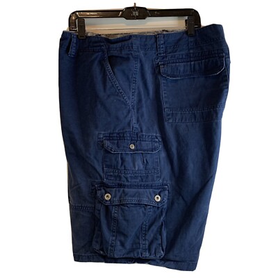 Plugg Mens Cargo Shorts Navy Blue Cotton Size 48 Zip Flat  Front