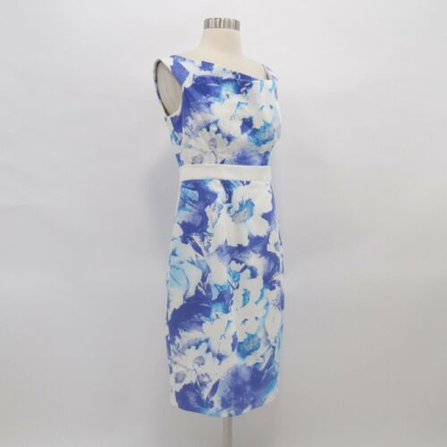 Black Halo Jackie O Sheath Dress Womens 8 Sleeveless Floral Blue White Stretch