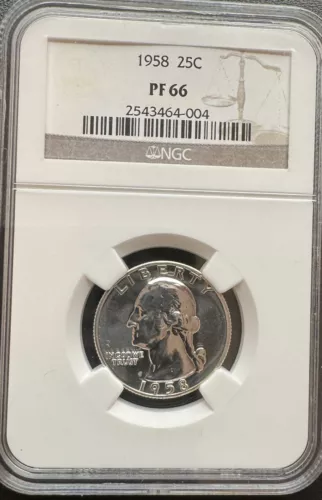 1958 25C Proof Washington Silver Quarter NGC PF 66