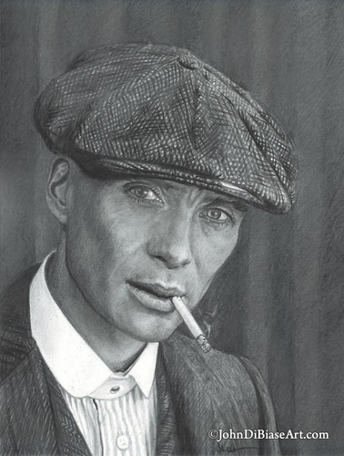 Cillian Murphy Tommy Shelby Peaky Blinders Pencil Drawing 9 x 12 Art Oppenheimer - Picture 2 of 2