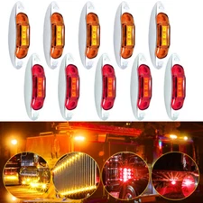 10PC Side Marker Lights 4" Truck LED Trailer RV Oval Clearance Bulbs Red + Amber