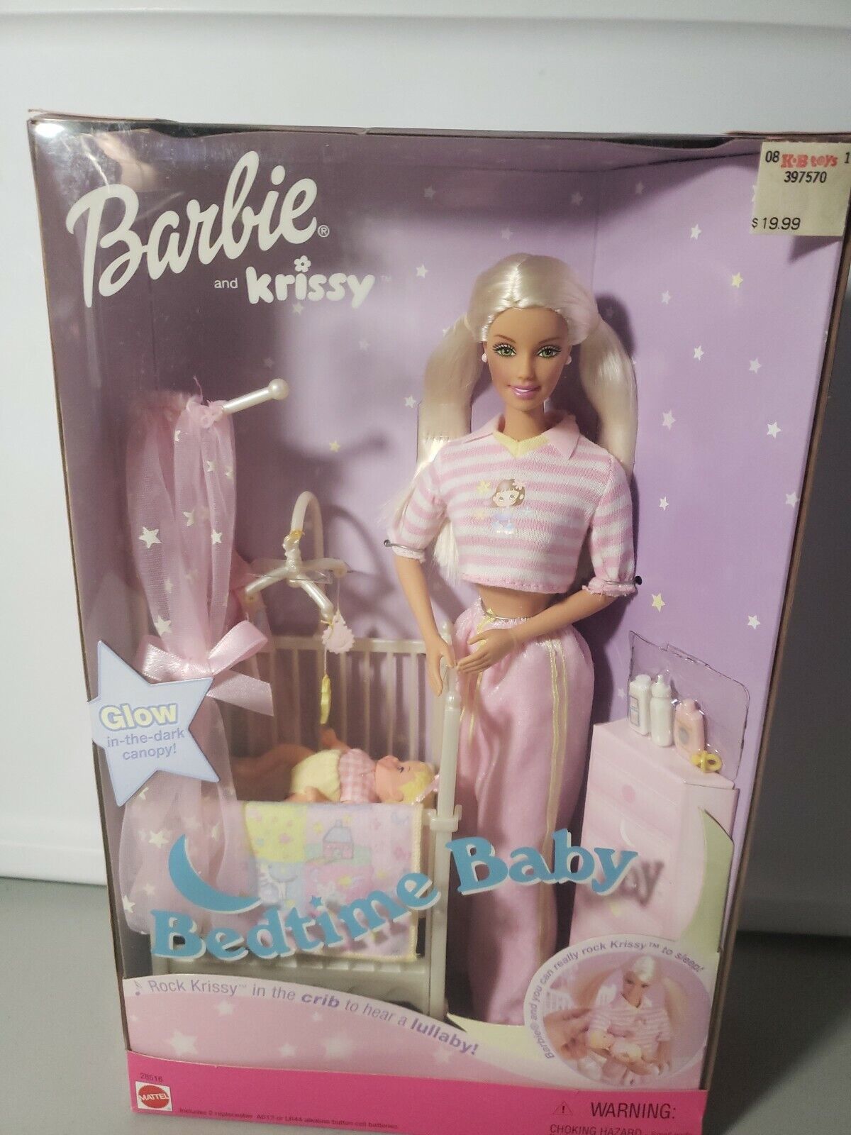 HTF Bedtime Baby Barbie And Krissy Dolls With Crib NIB 28516 Mattel Glow in dark Ograniczona ilość, zysk