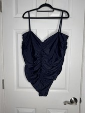 J Crew NWT Plus Size 24 Ruched sweetheart one-piece Swimsuit Navy Blue Padded