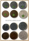 3. Reich 1937-43, 6 different coins 1, 2, 5, 10 and 50 Pfennig all with HK [RM6