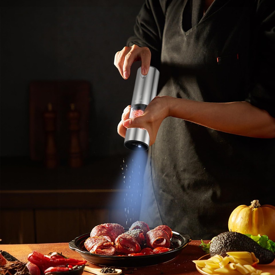 Salt and Pepper Grinder Set, Automatic Pepper Mill Grinder w/Upgraded