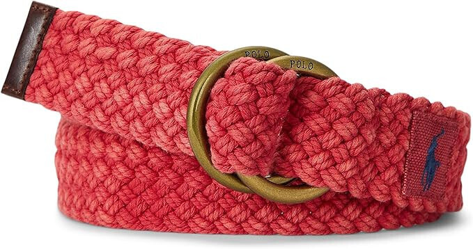 Мужской плетеный ремень Polo Ralph Lauren с кожаной отделкой Красный Средний размер 8590₽