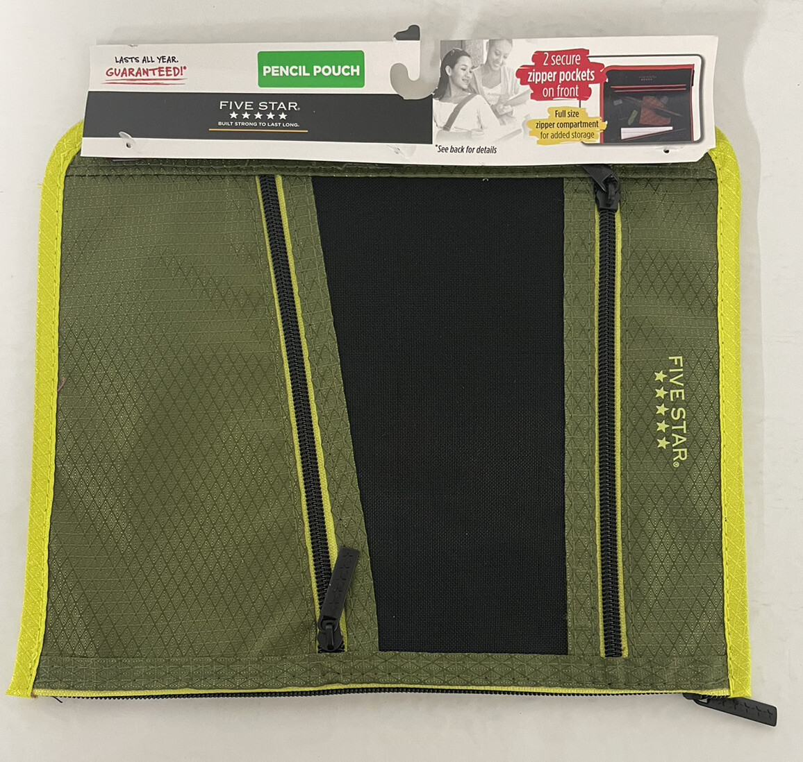 Mead Five Star Pen Pencil Pouch for Binder Zippered Black/Green 11