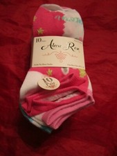 10 Pair Girls Alexa Rose No Show Socks Shoe Size 10.5-4 Pink Blue Unicorns
