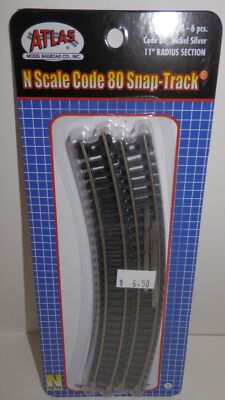 Atlas N Scale Code 80 Nickel Silver 11'' Radius Section (6pcs) #2520 NIP