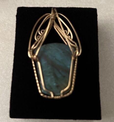 10k Gold & Blue Labradorite Pendant 1.75”L Estate 7.83 Grams Custom Made RARE - Picture 3 of 8