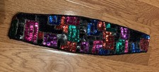 Vintage 80's Multicolor Sequined  Beaded Elastic Belt 27 1/2  -30  read comment
