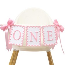 Girls 1st Birthday Decorations - Pink Bow High Chair Banner, Bow First Birthd...