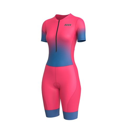 Women’s Cycling Trisuit Half Sleeve Skinsuit Mesh Triathlon Padded Suit RUUN - Picture 2 of 19