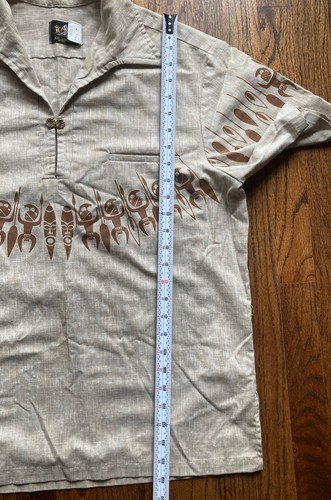 Vintage 70s Iolani Shirt Mens Size Large Tiki Hawaiian Tribal Camp USA Beige - Picture 9 of 10