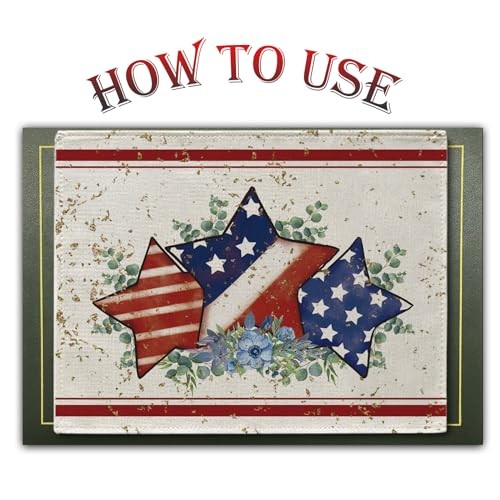 4th of July Placemats Set of 4 America Flag Stars Stripe 12x18 Inch Burlap - Picture 4 of 7