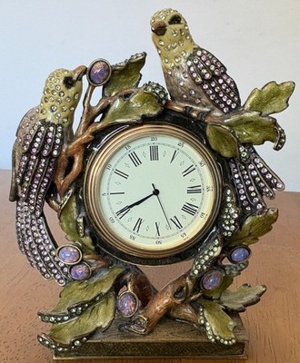 JAY STRONGWATER ~ LOVELY BIRD CLOCK WITH SWAROVSKI CRYSTALS & CABOCHONS