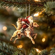 2D Flat Vizsla Ornament, Dog with Santa Ornament, Santa and Dog Ornament, Car Ha